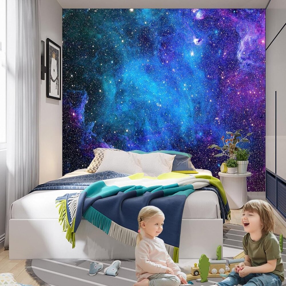 Extra Large Galaxy Space Tapestry for Bedroom Aesthetic 118'' X 98'' Blue Starry - Picture 2 of 6